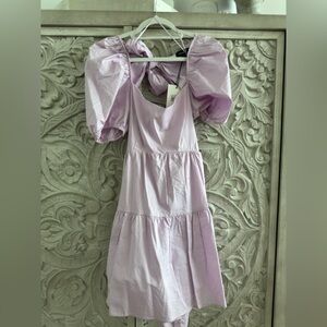Bardot Lilac Puff Sleeve Tiered Dress
